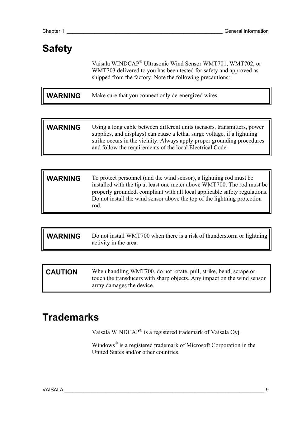 Safety, Trademarks | Vaisala WMT700 User Manual | Page 11 / 80