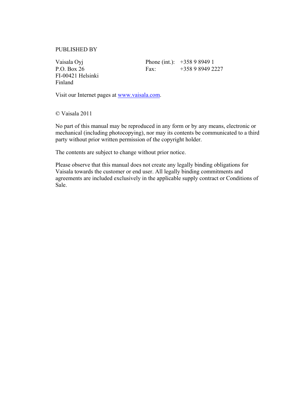 Vaisala WMT700 User Manual | Page 2 / 80