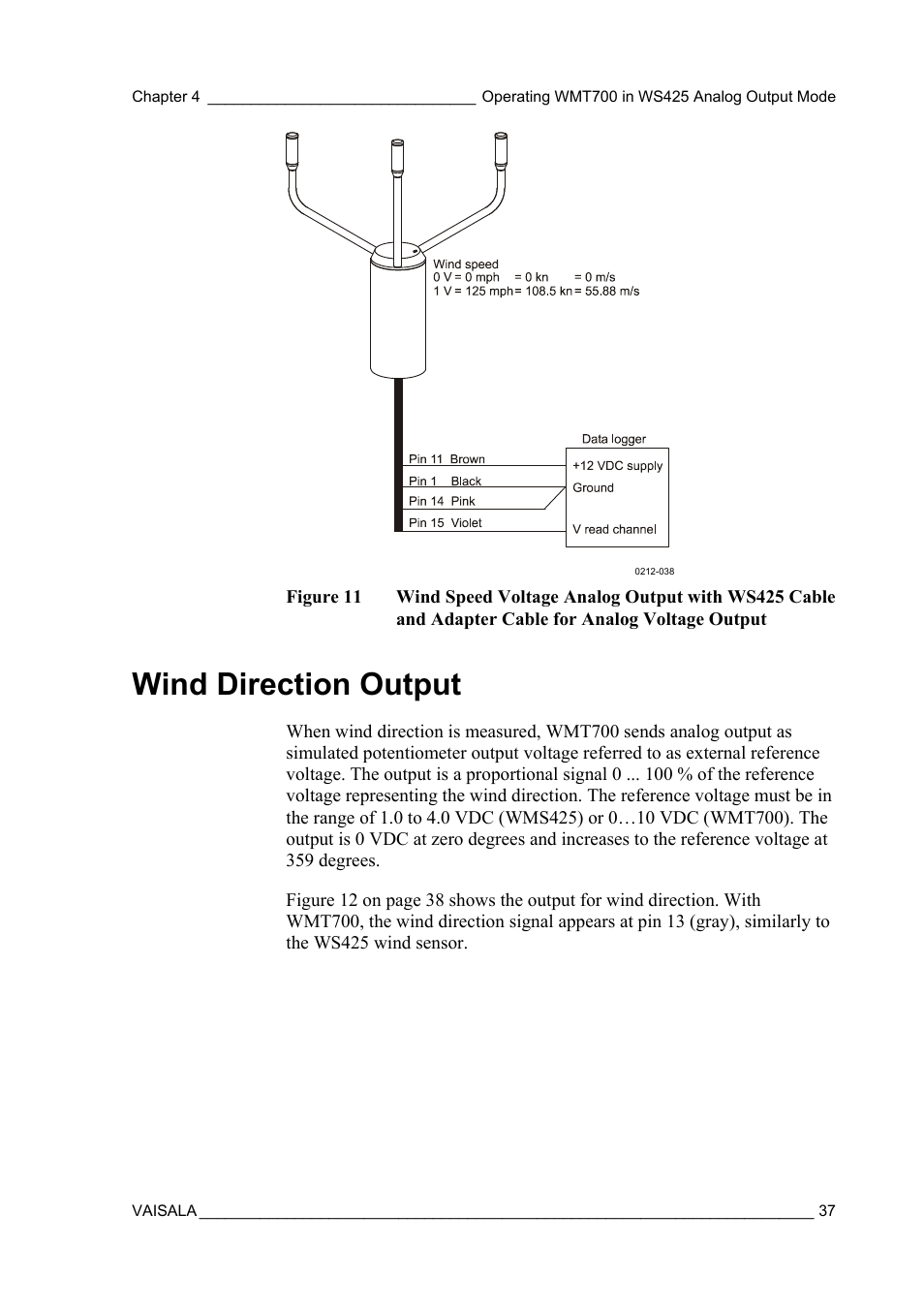 Wind direction output | Vaisala WMT700 User Manual | Page 39 / 80