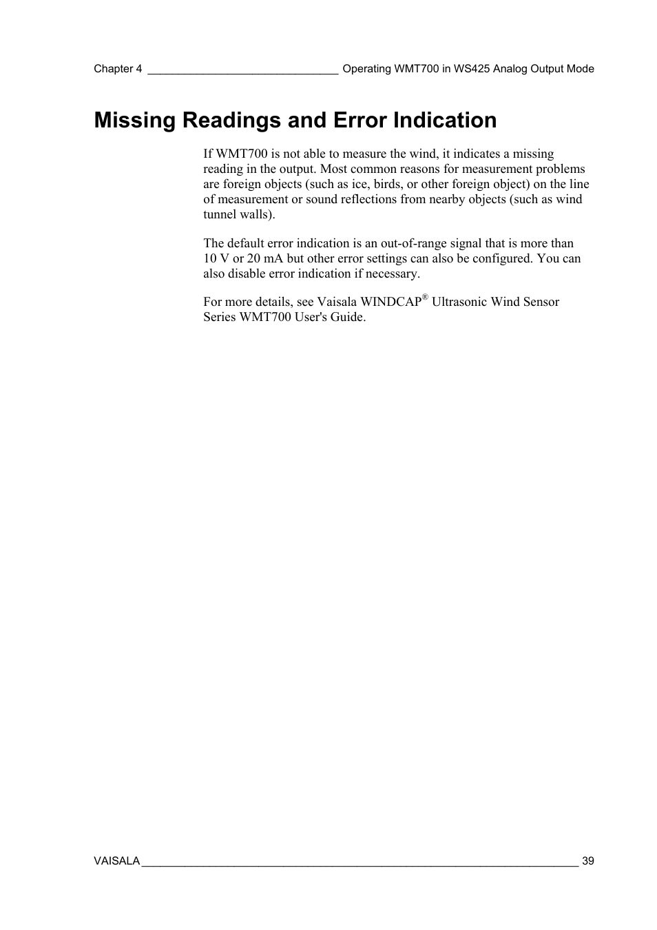 Missing readings and error indication | Vaisala WMT700 User Manual | Page 41 / 80