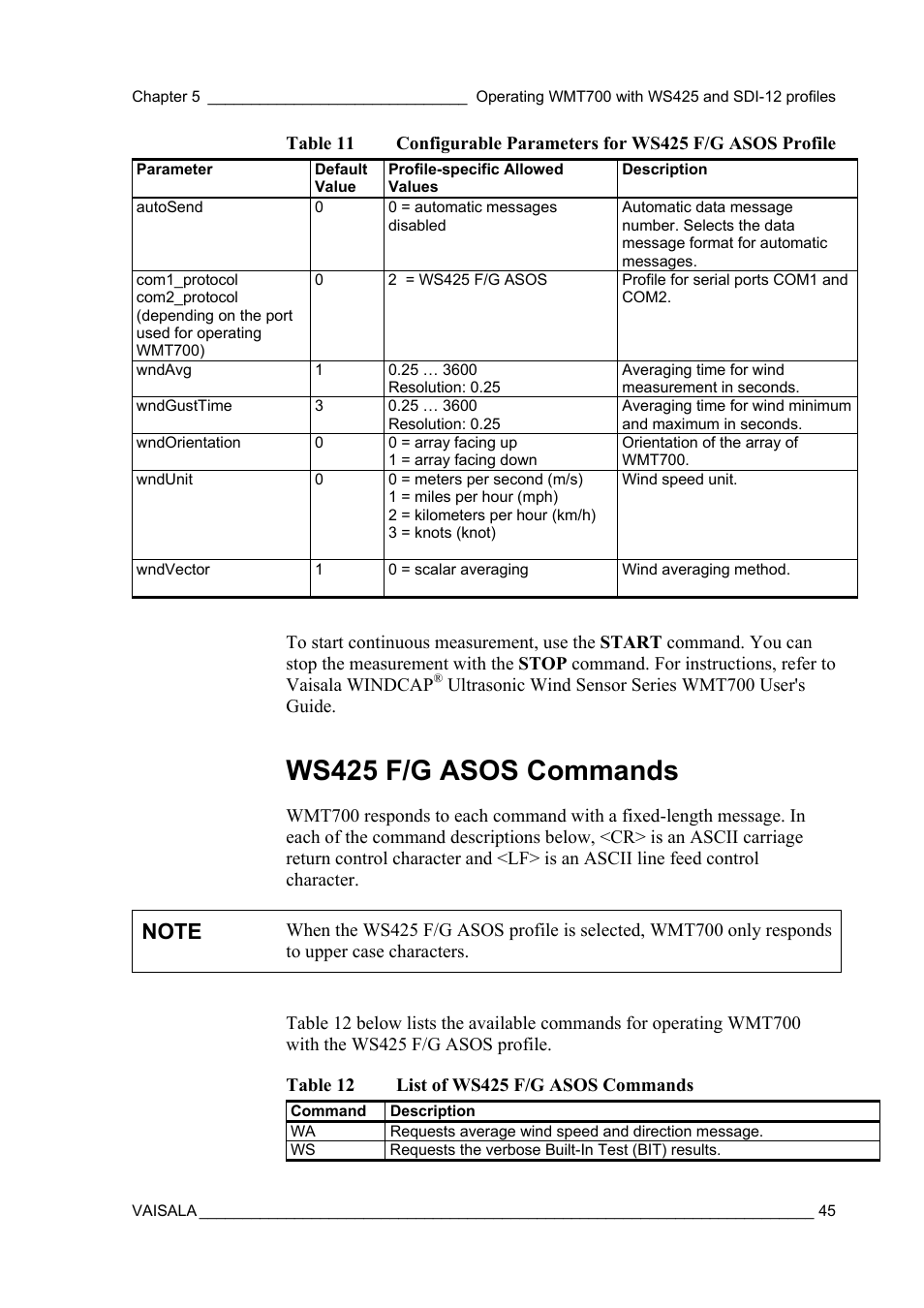 Ws425 f/g asos commands | Vaisala WMT700 User Manual | Page 47 / 80