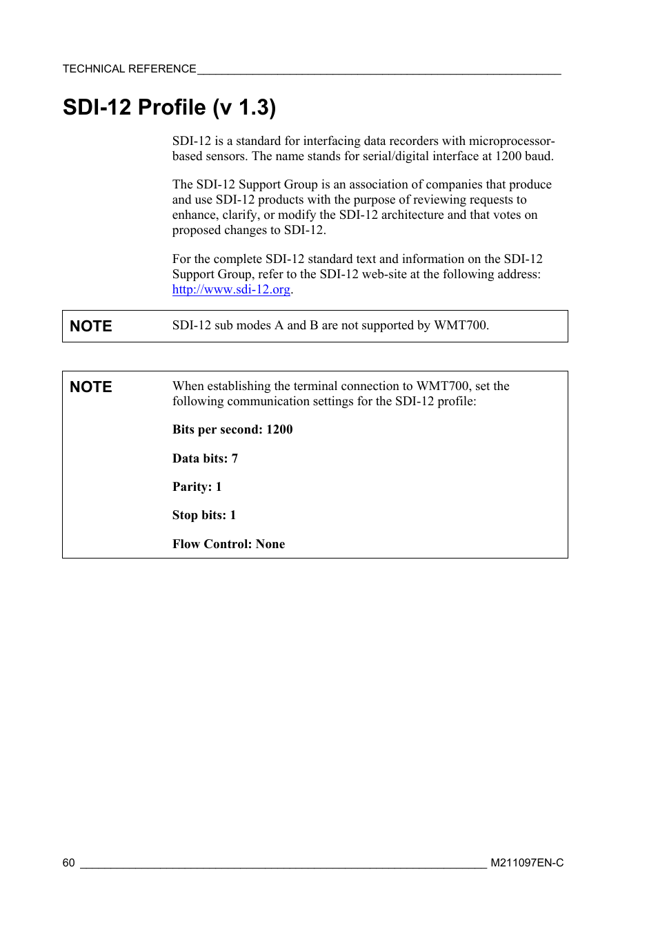 Sdi-12 profile (v 1.3) | Vaisala WMT700 User Manual | Page 62 / 80