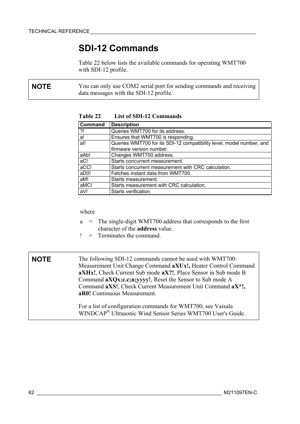 Sdi-12 commands | Vaisala WMT700 User Manual | Page 64 / 80