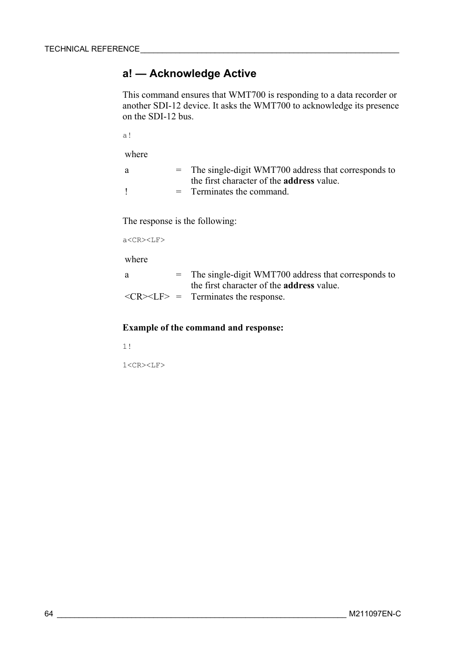 A! — acknowledge active | Vaisala WMT700 User Manual | Page 66 / 80