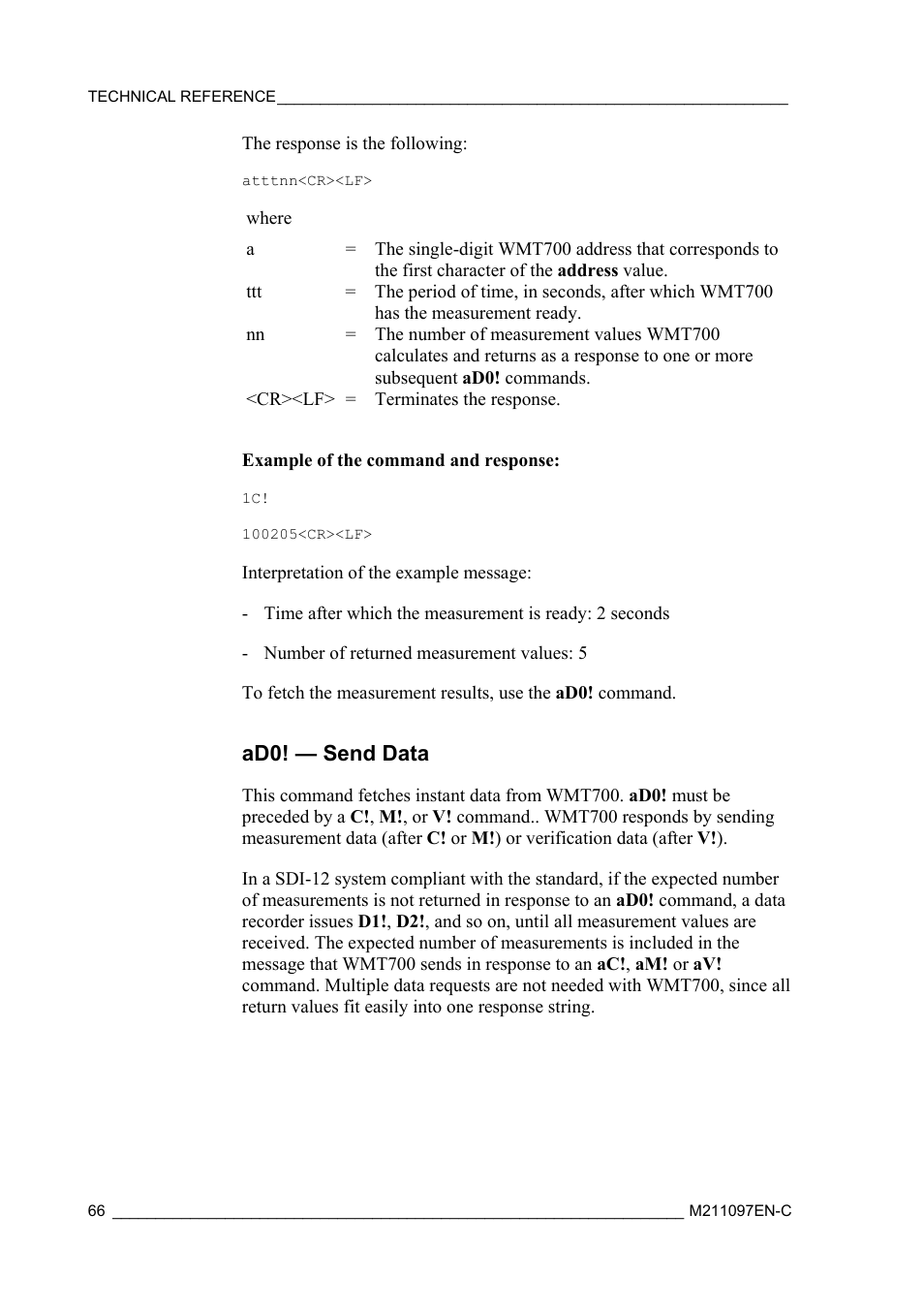 Ad0! — send data | Vaisala WMT700 User Manual | Page 68 / 80