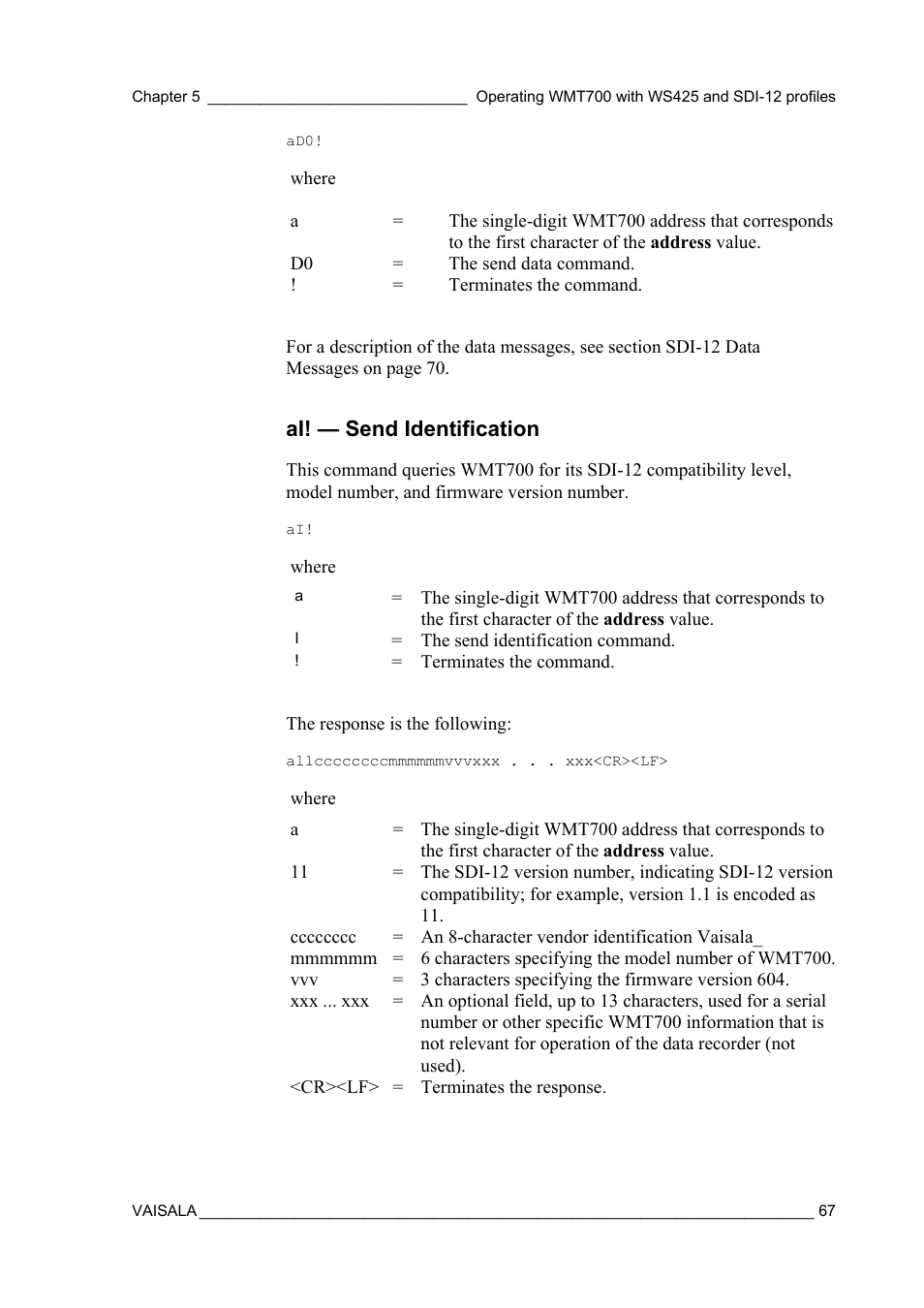 Ai! — send identification | Vaisala WMT700 User Manual | Page 69 / 80