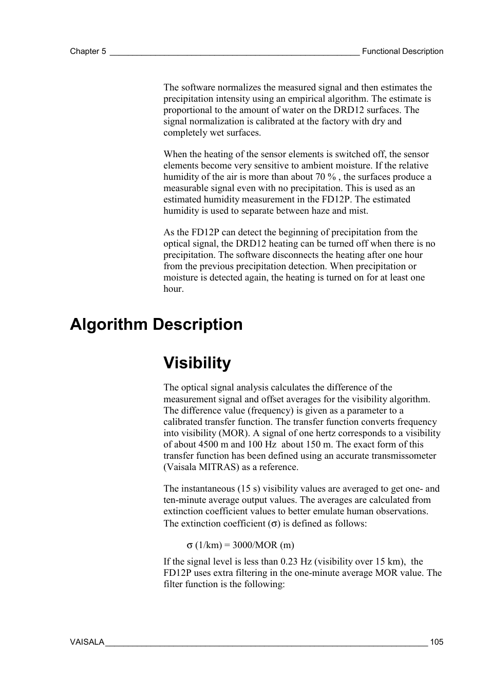 Algorithm description, Visibility, Algorithm description visibility | Vaisala FD12P User Manual | Page 105 / 154