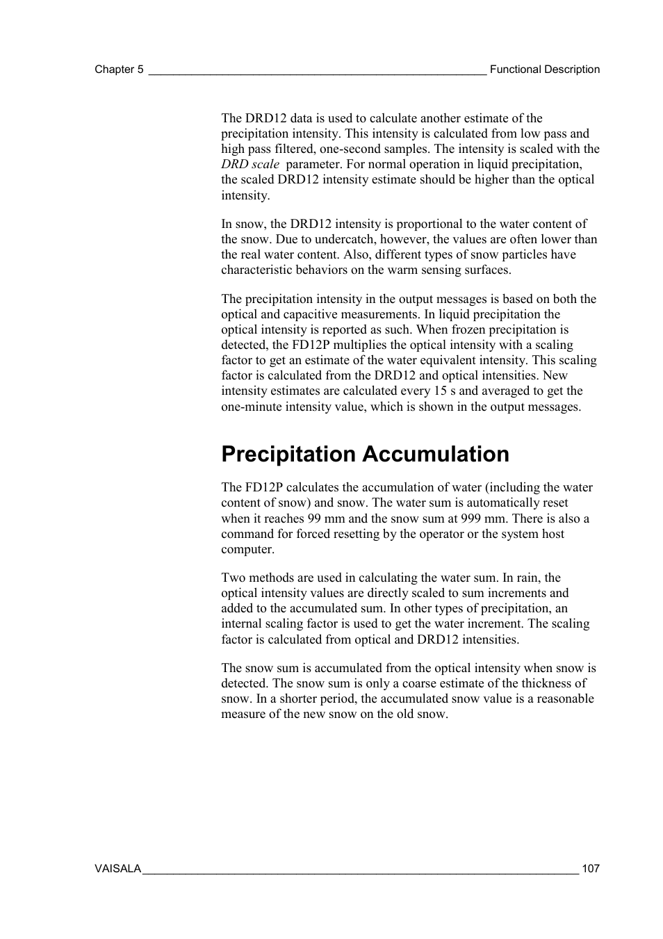 Precipitation accumulation | Vaisala FD12P User Manual | Page 107 / 154