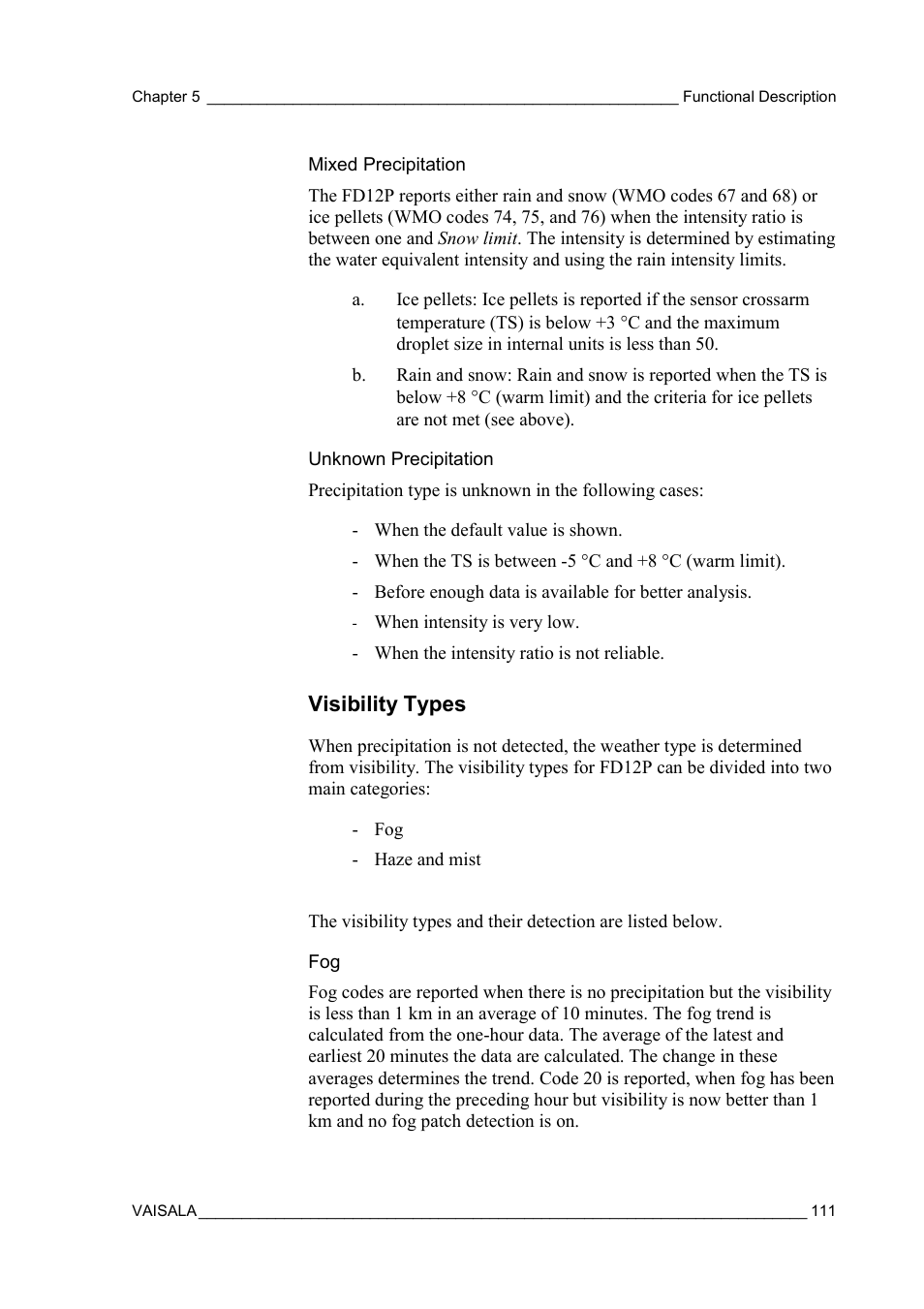 Visibility types, Mixed precipitation unknown precipitation | Vaisala FD12P User Manual | Page 111 / 154