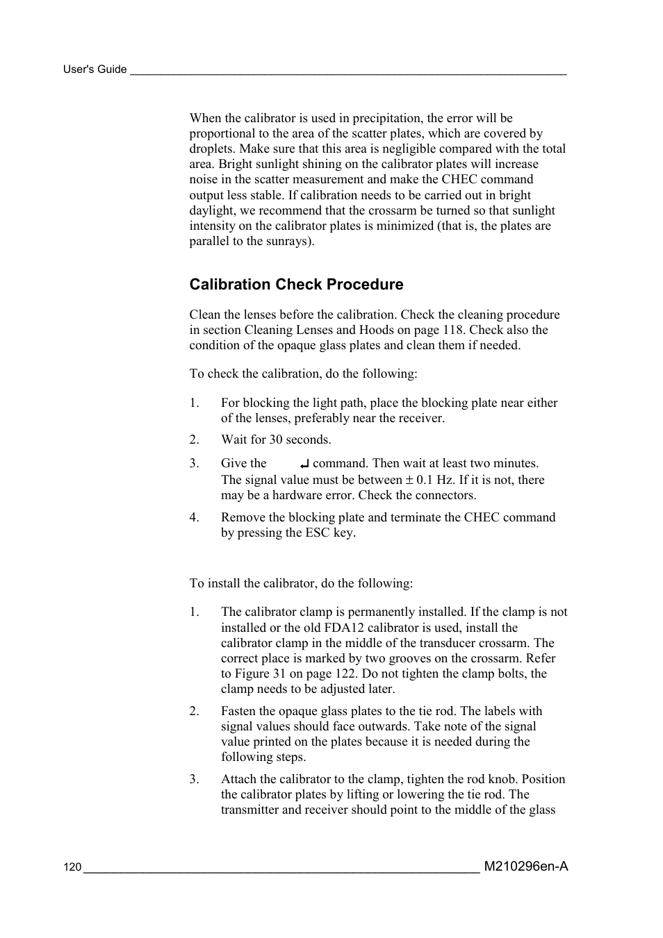 Calibration check procedure | Vaisala FD12P User Manual | Page 120 / 154