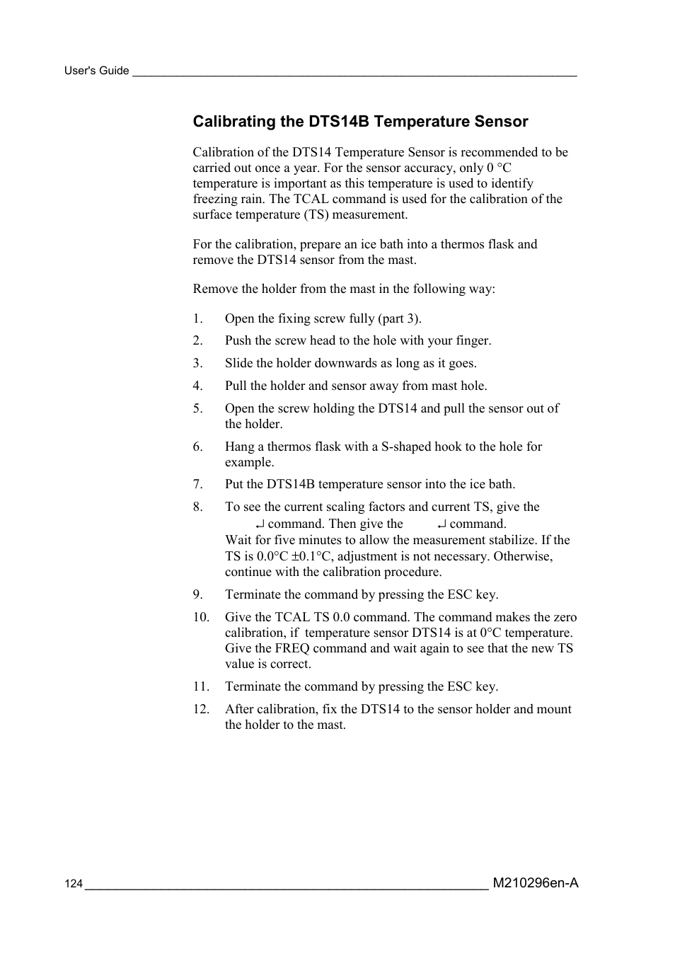 Calibrating the dts14b temperature sensor | Vaisala FD12P User Manual | Page 124 / 154
