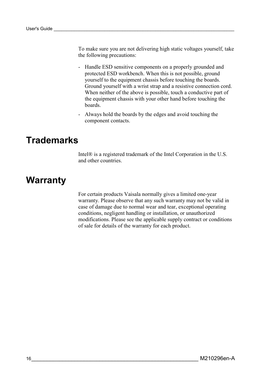 Trademarks, Warranty, Trademarks warranty | Vaisala FD12P User Manual | Page 16 / 154