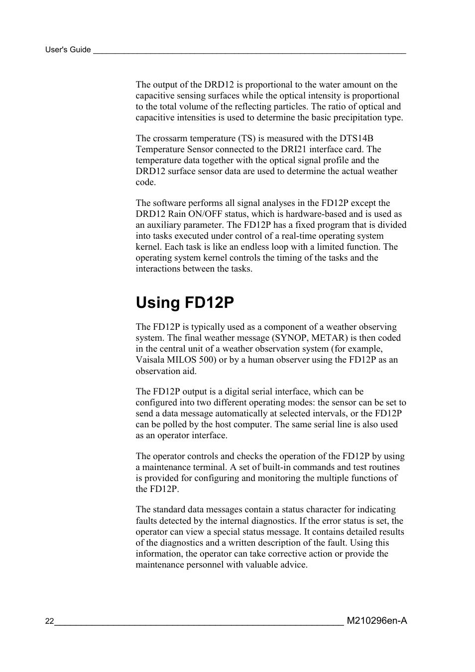 Using fd12p | Vaisala FD12P User Manual | Page 22 / 154