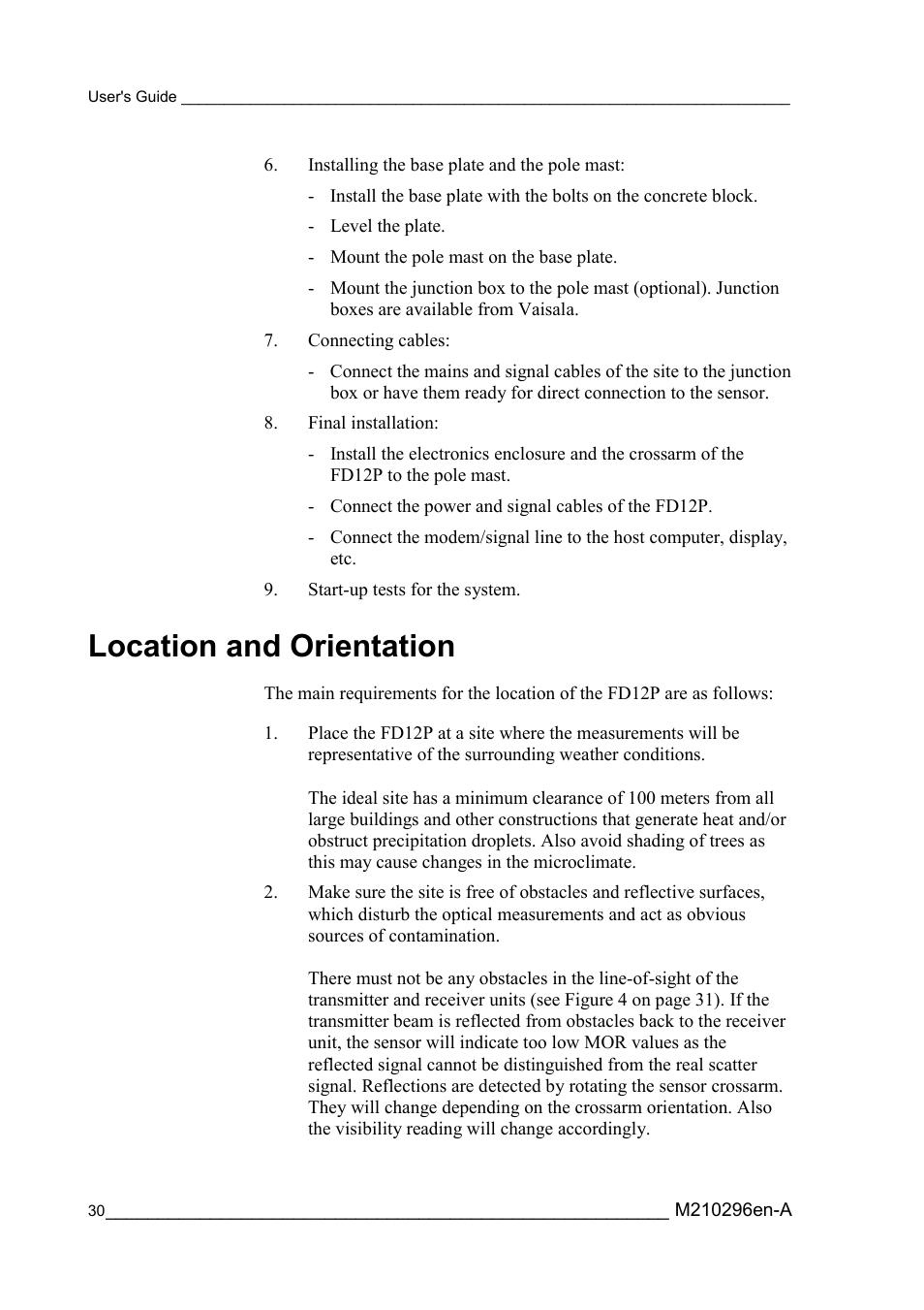 Location and orientation | Vaisala FD12P User Manual | Page 30 / 154