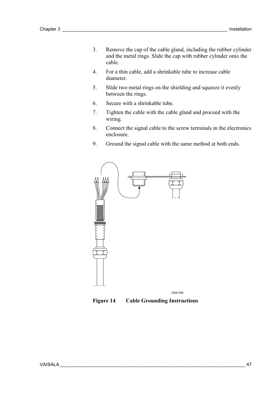 Figure 14, Cable grounding instructions | Vaisala FD12P User Manual | Page 47 / 154