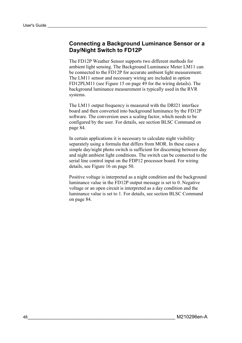Day/night switch to fd12p | Vaisala FD12P User Manual | Page 48 / 154