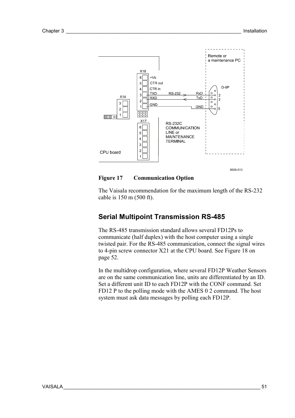 Serial multipoint transmission rs-485, Figure 17, Communication option | Vaisala FD12P User Manual | Page 51 / 154