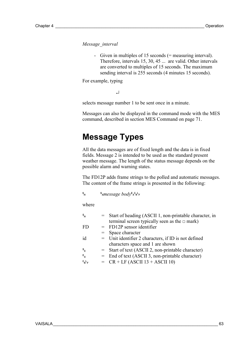 Message types | Vaisala FD12P User Manual | Page 63 / 154