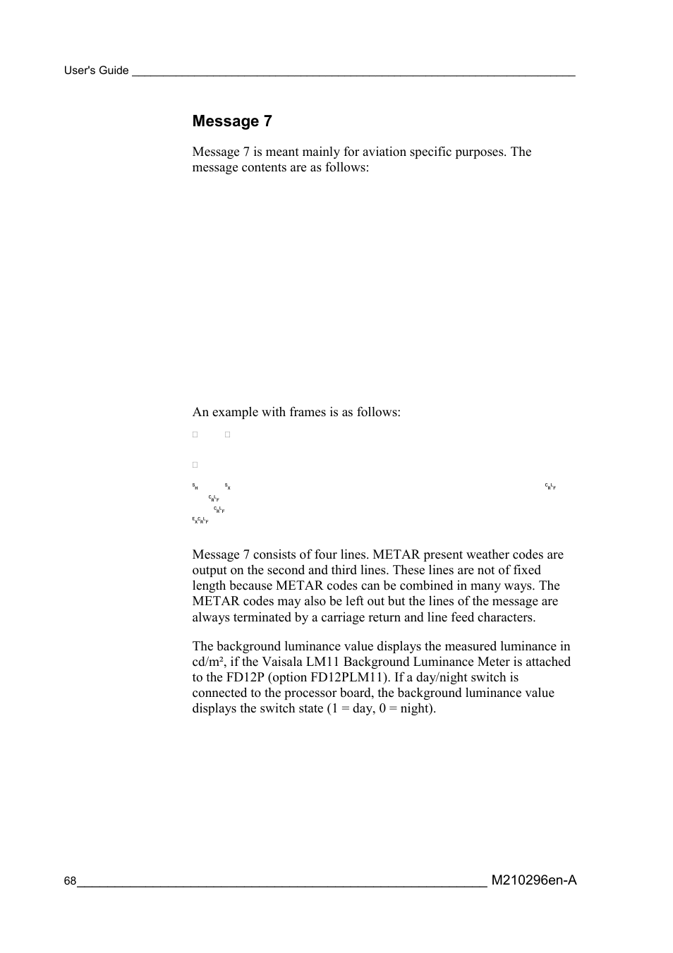 Message 7, An example with frames is as follows | Vaisala FD12P User Manual | Page 68 / 154