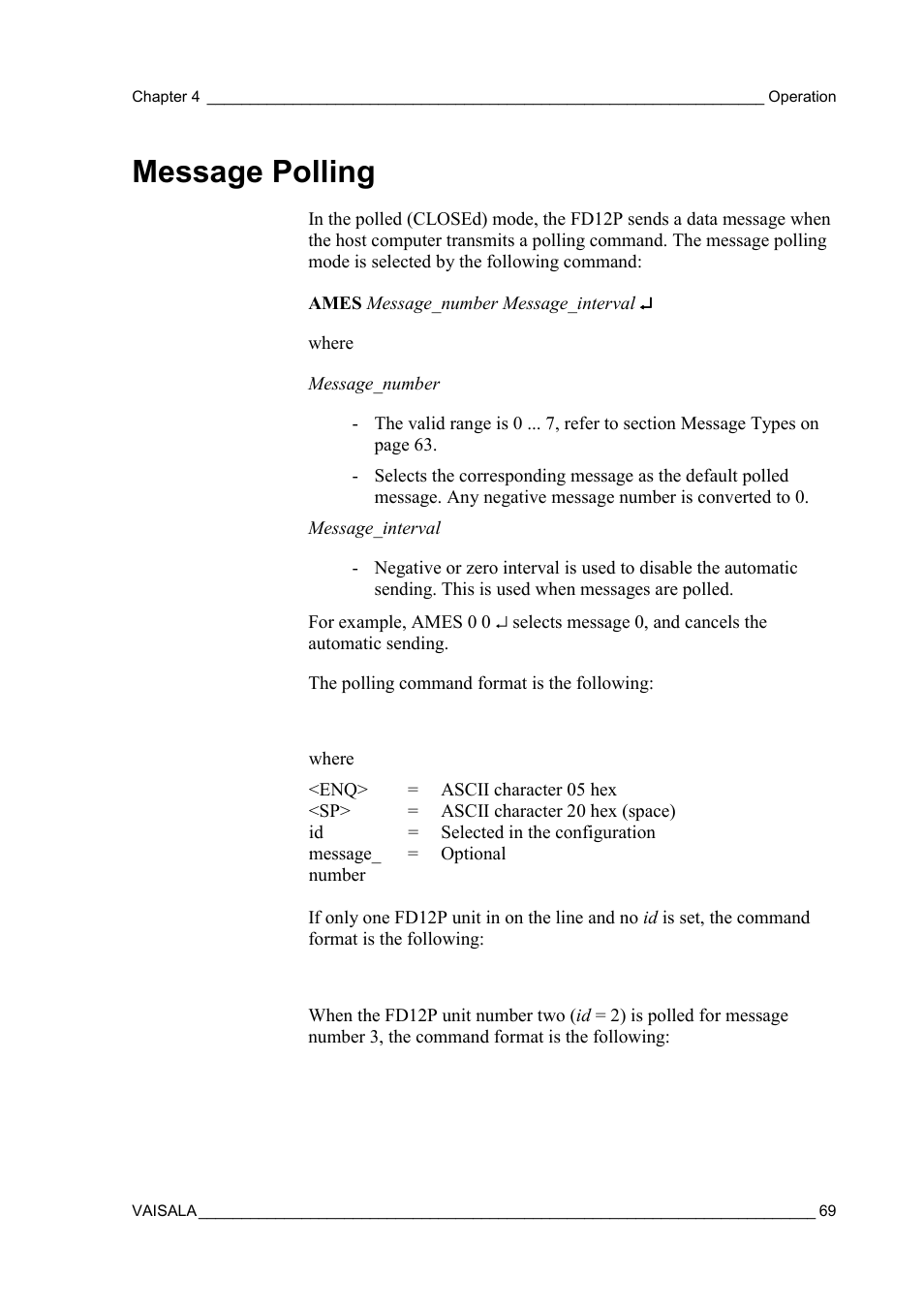 Message polling | Vaisala FD12P User Manual | Page 69 / 154