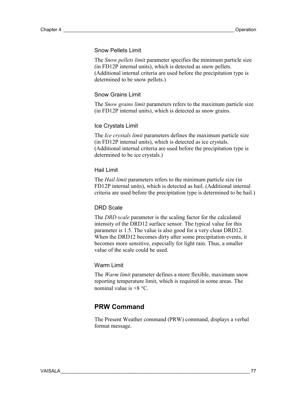 Prw command | Vaisala FD12P User Manual | Page 77 / 154