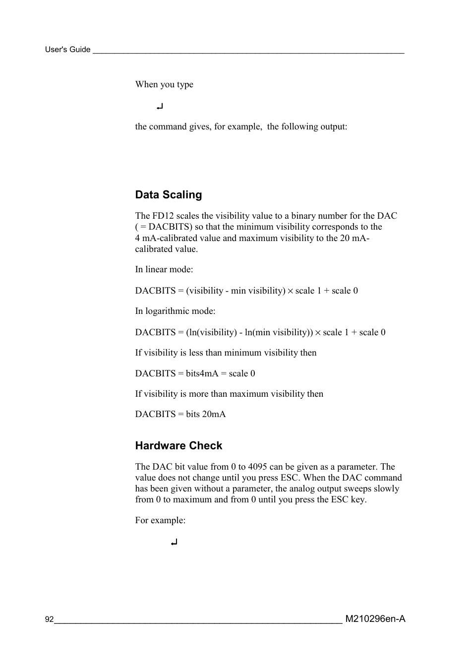 Data scaling, Hardware check, Data scaling hardware check | Vaisala FD12P User Manual | Page 92 / 154