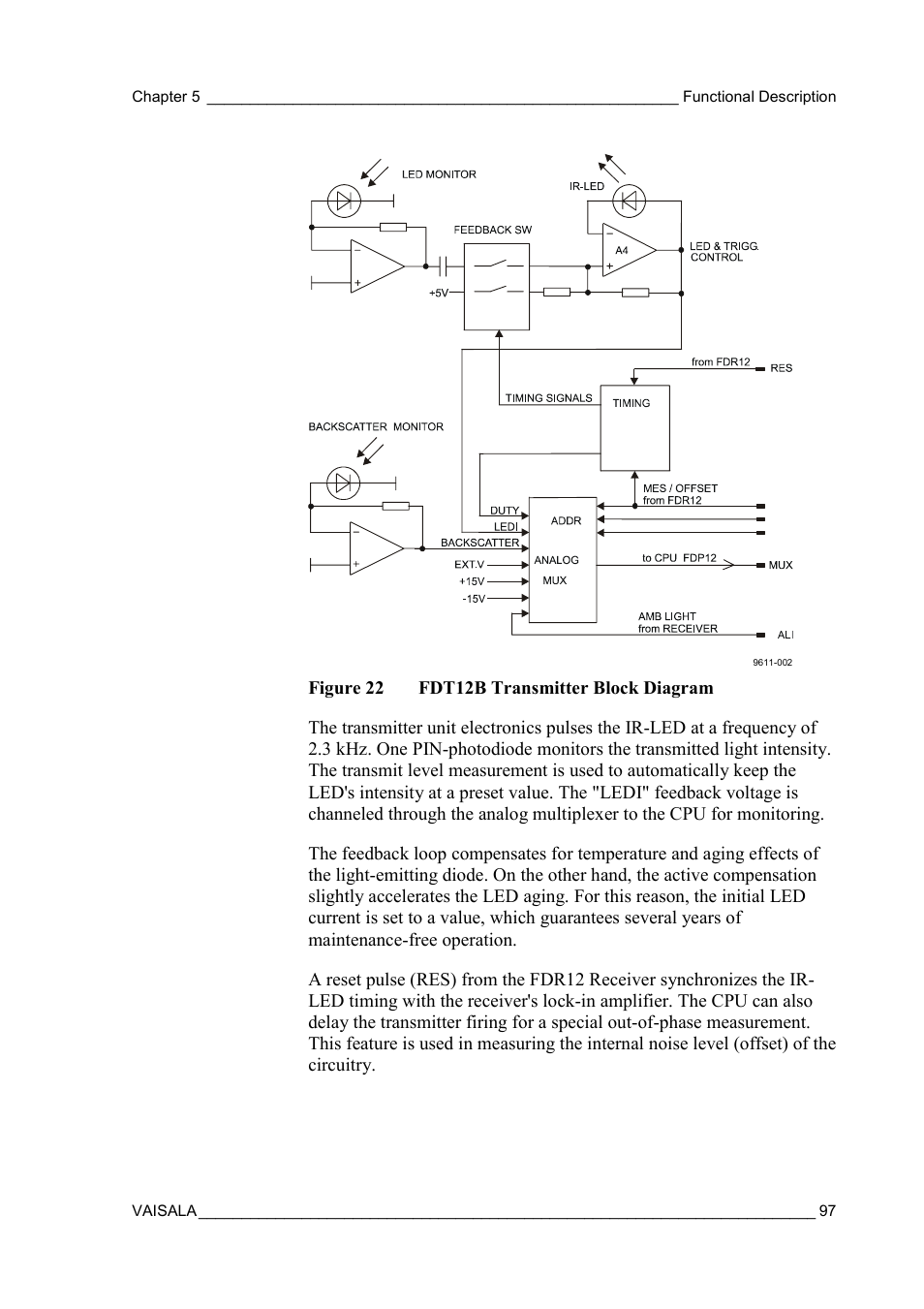 Figure 22, Fdt12b transmitter block diagram | Vaisala FD12P User Manual | Page 97 / 154