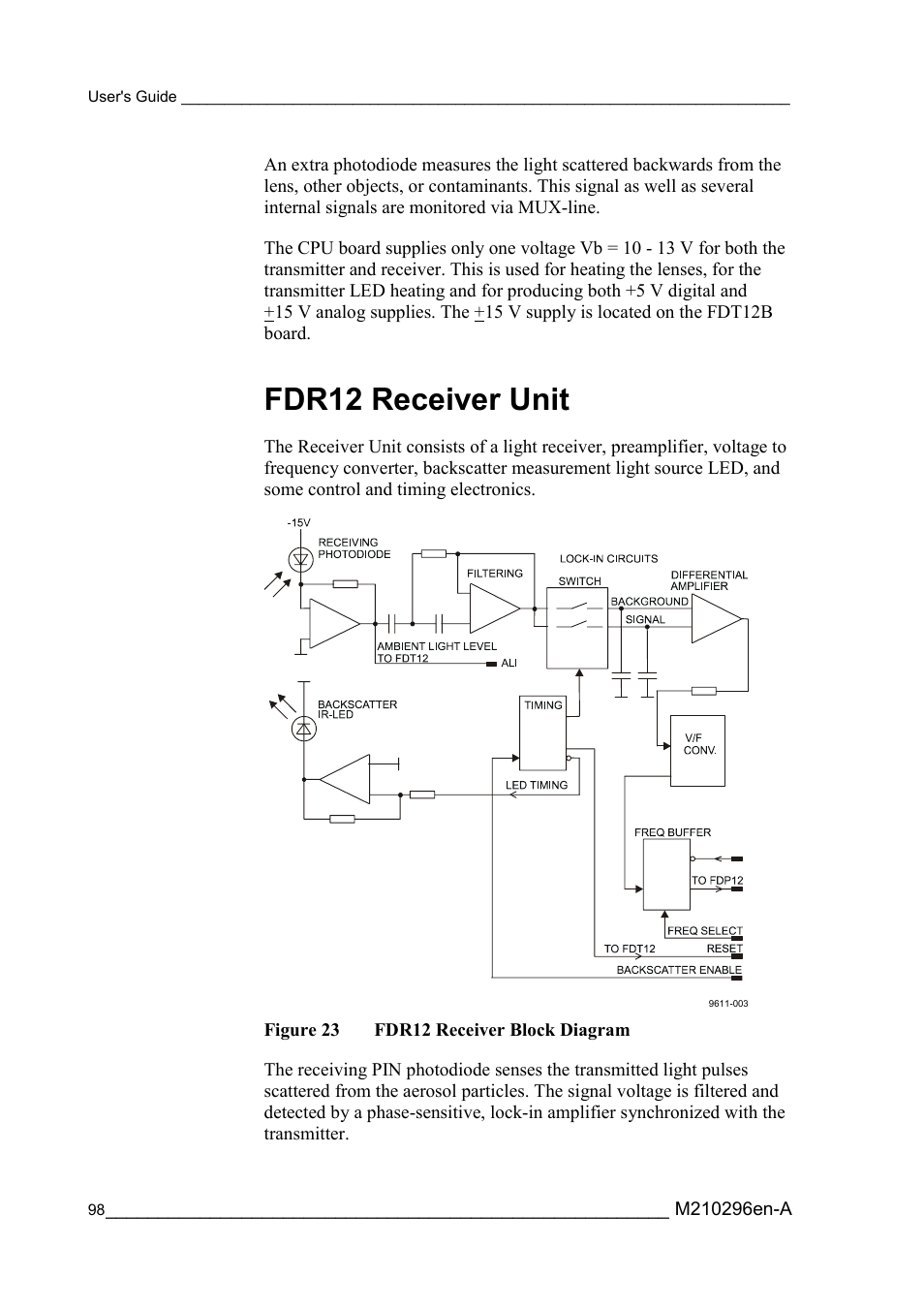 Fdr12 receiver unit, Figure 23, Fdr12 receiver block diagram | Vaisala FD12P User Manual | Page 98 / 154