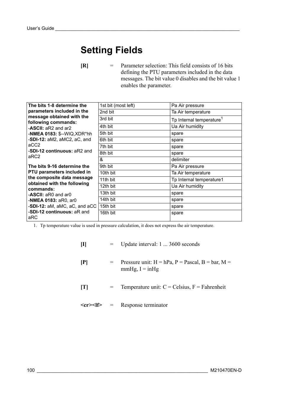 Setting fields | Vaisala WXT510 User Manual | Page 102 / 152