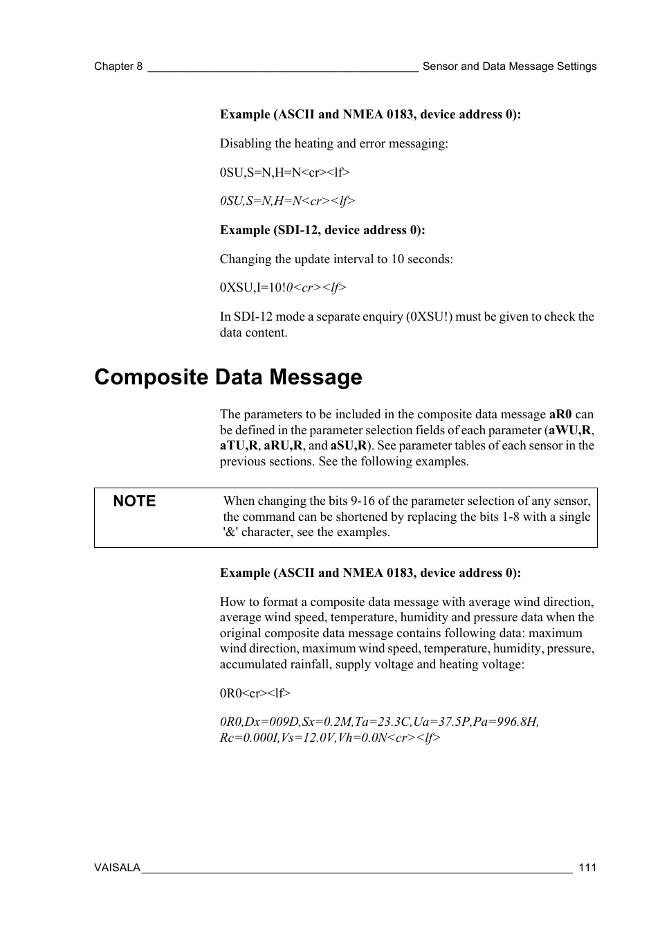 Composite data message | Vaisala WXT510 User Manual | Page 113 / 152