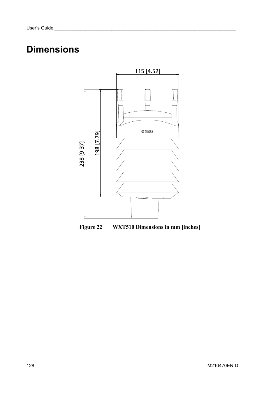 Dimensions | Vaisala WXT510 User Manual | Page 130 / 152