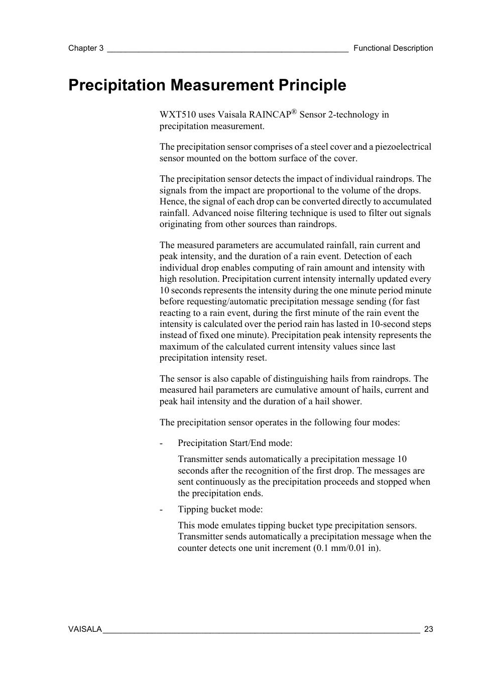 Precipitation measurement principle | Vaisala WXT510 User Manual | Page 25 / 152