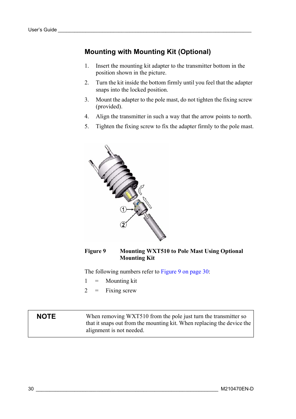Mounting with mounting kit (optional) | Vaisala WXT510 User Manual | Page 32 / 152