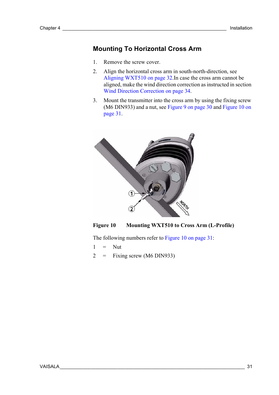 Mounting to horizontal cross arm | Vaisala WXT510 User Manual | Page 33 / 152