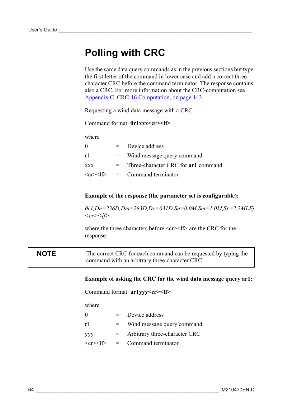 Polling with crc | Vaisala WXT510 User Manual | Page 66 / 152