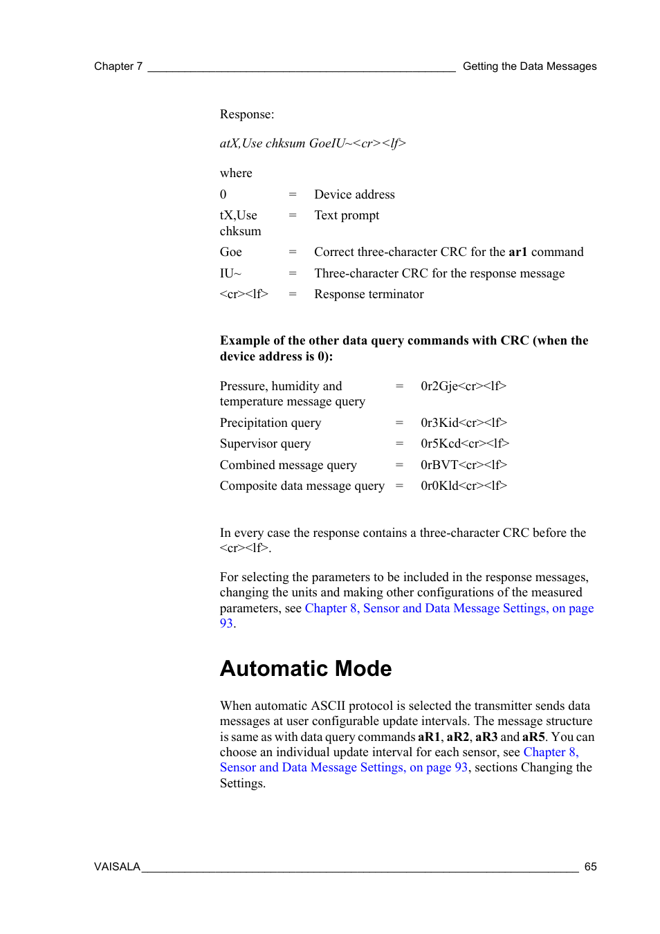 Automatic mode | Vaisala WXT510 User Manual | Page 67 / 152