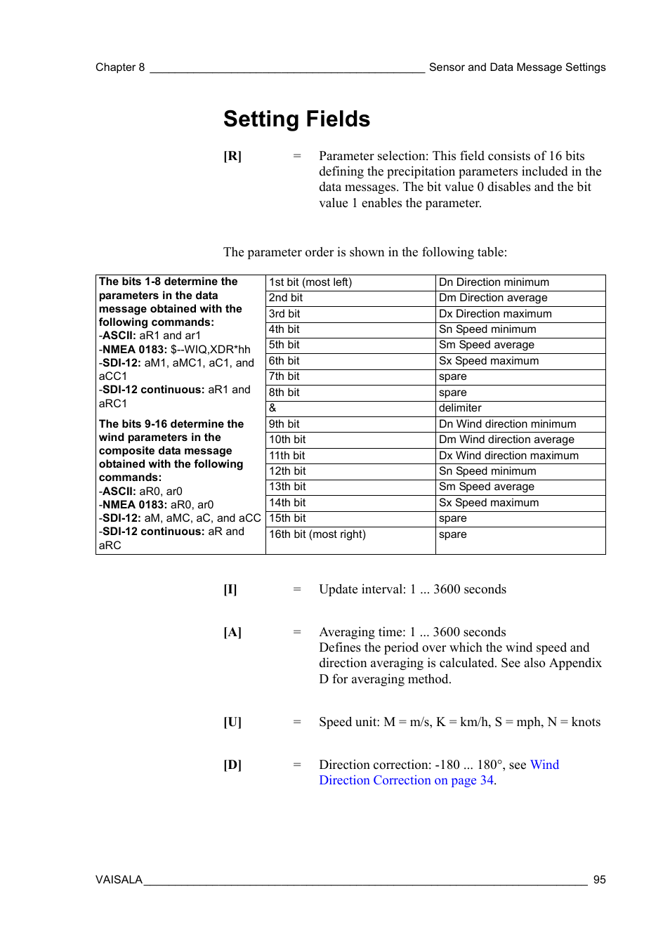 Setting fields | Vaisala WXT510 User Manual | Page 97 / 152