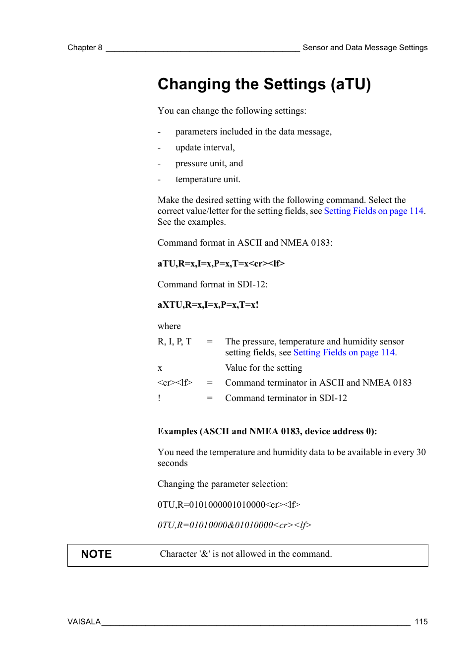 Changing the settings (atu) | Vaisala WXT520 User Manual | Page 117 / 171