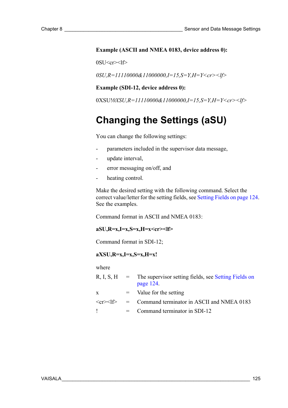 Changing the settings (asu) | Vaisala WXT520 User Manual | Page 127 / 171