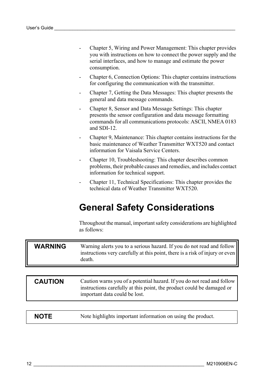 General safety considerations | Vaisala WXT520 User Manual | Page 14 / 171