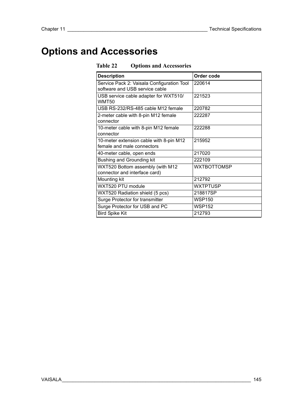 Options and accessories, Table 22, 2, see | For a pictu | Vaisala WXT520 User Manual | Page 147 / 171