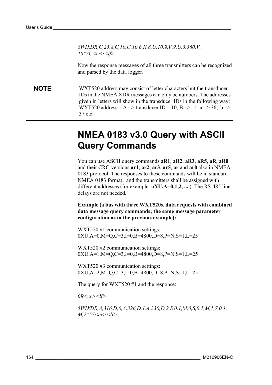 Nmea 0183 v3.0 query with ascii query commands | Vaisala WXT520 User Manual | Page 156 / 171
