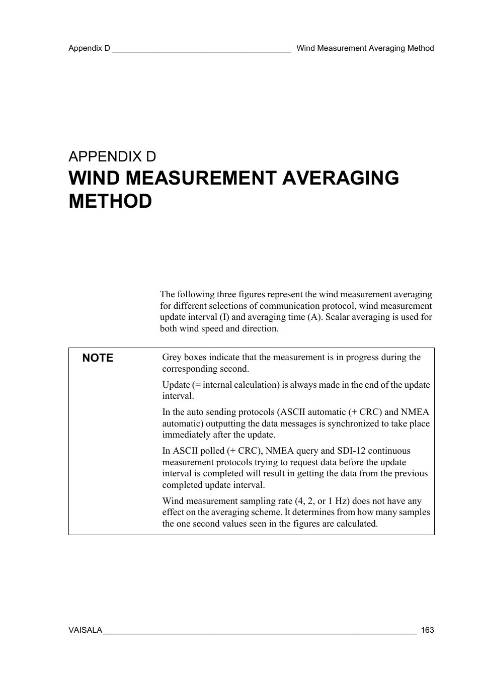 Appendix d wind measurement averaging method, Appendix d, Wind measurement averaging method | Vaisala WXT520 User Manual | Page 165 / 171