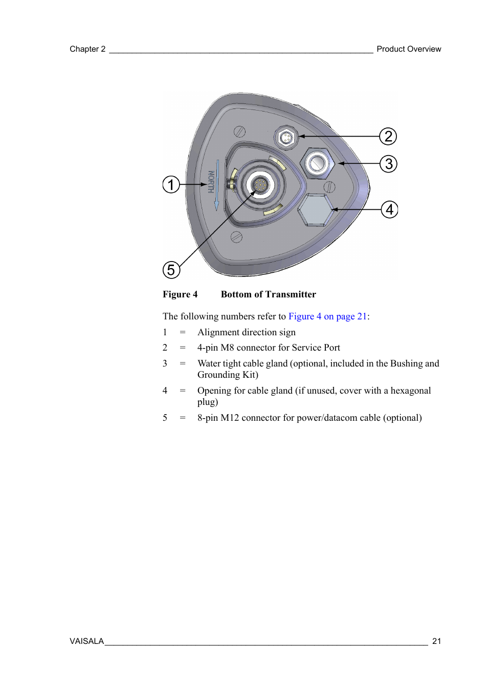 Figure 4, Bottom of transmitter | Vaisala WXT520 User Manual | Page 23 / 171