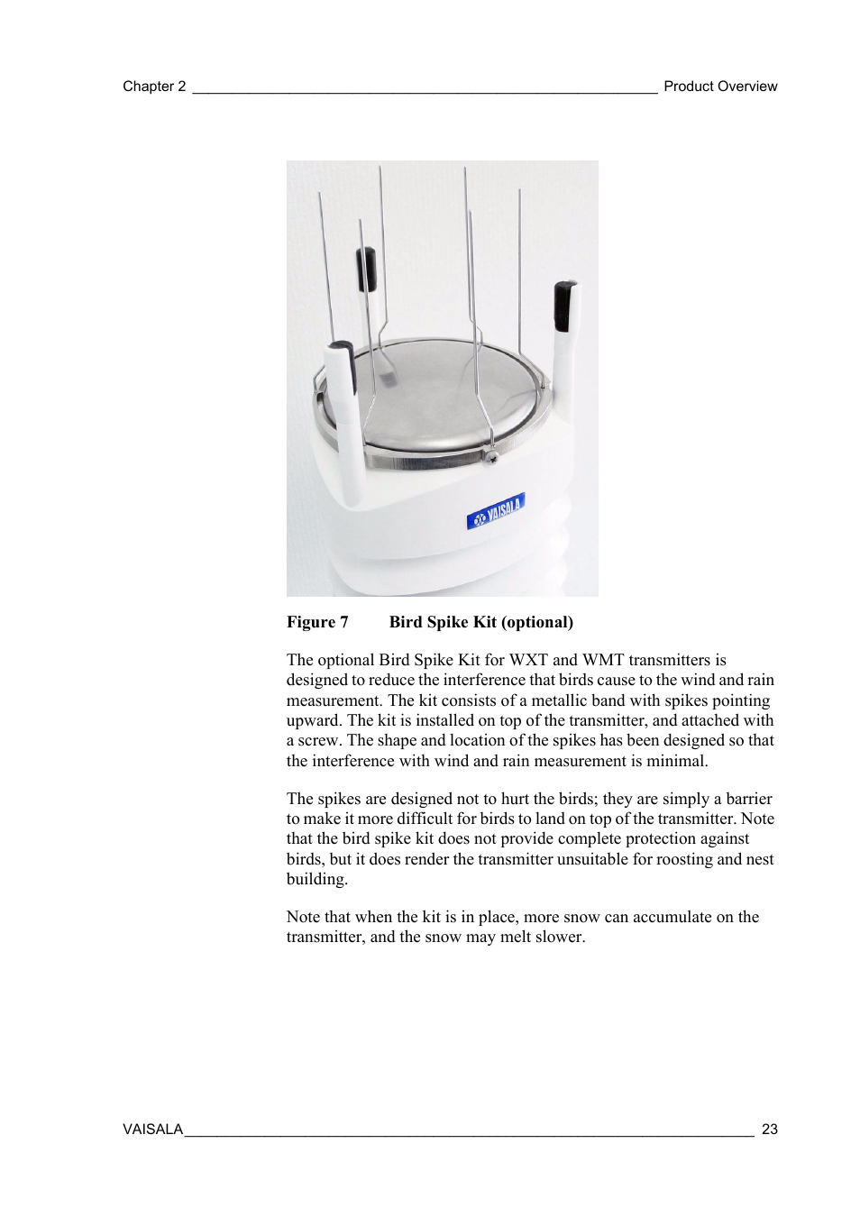 Figure 7, Bird spike kit (optional) | Vaisala WXT520 User Manual | Page 25 / 171