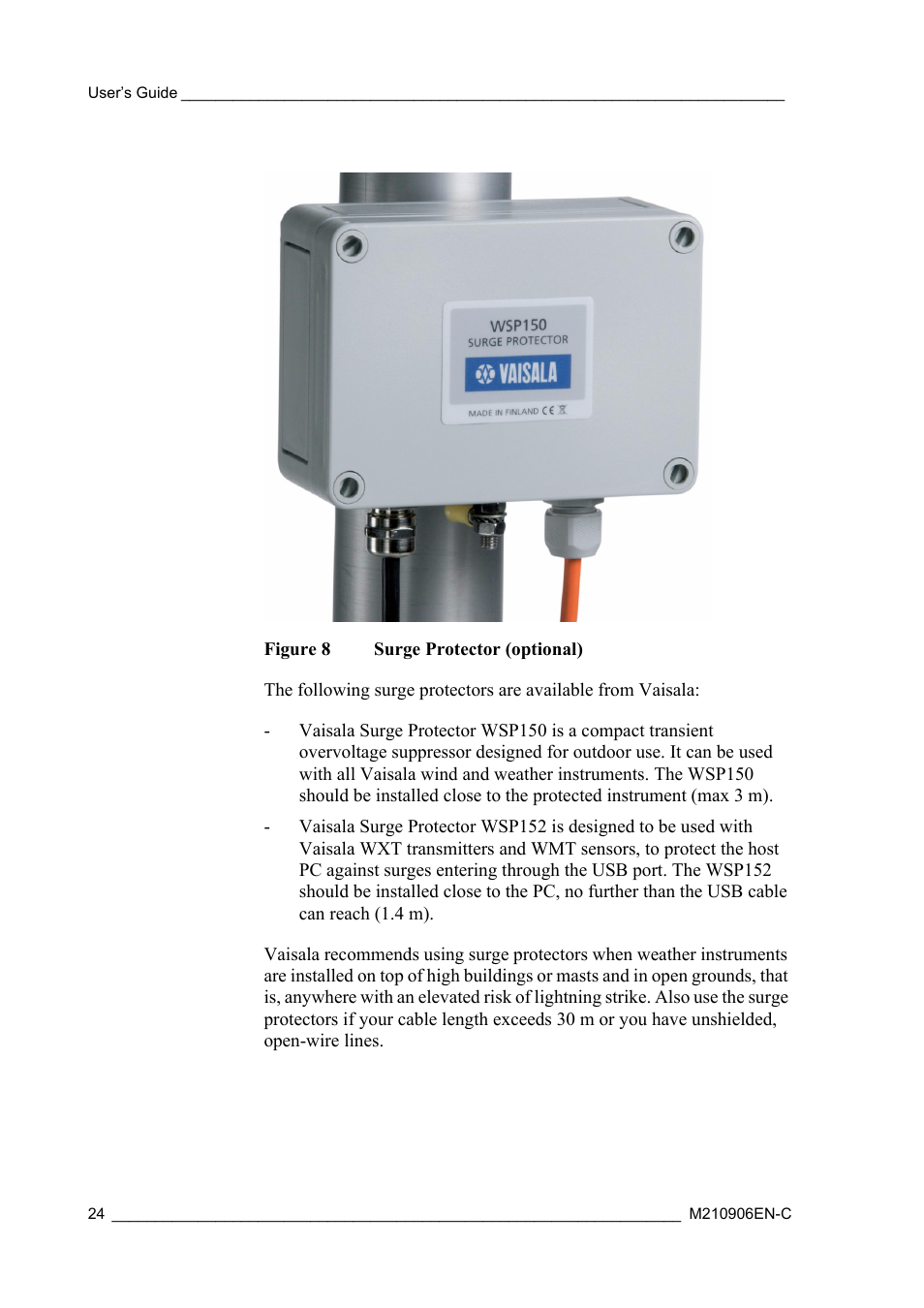 Figure 8, Surge protector (optional) | Vaisala WXT520 User Manual | Page 26 / 171