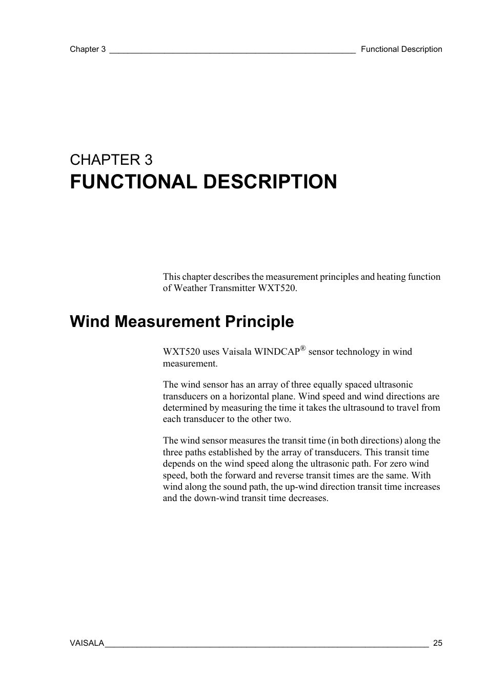 Chapter 3 functional description, Wind measurement principle, Chapter 3 | Functional description | Vaisala WXT520 User Manual | Page 27 / 171
