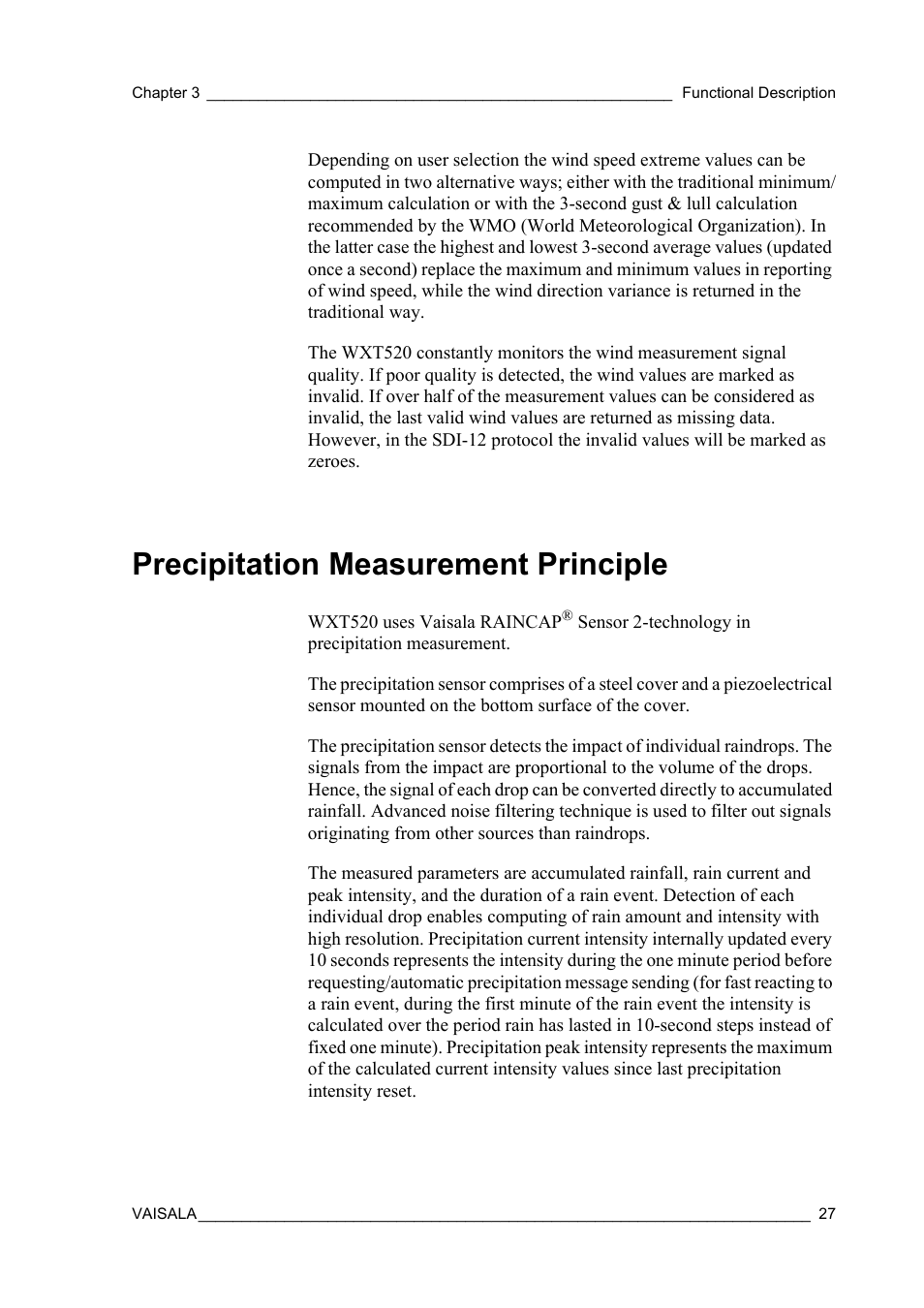 Precipitation measurement principle | Vaisala WXT520 User Manual | Page 29 / 171