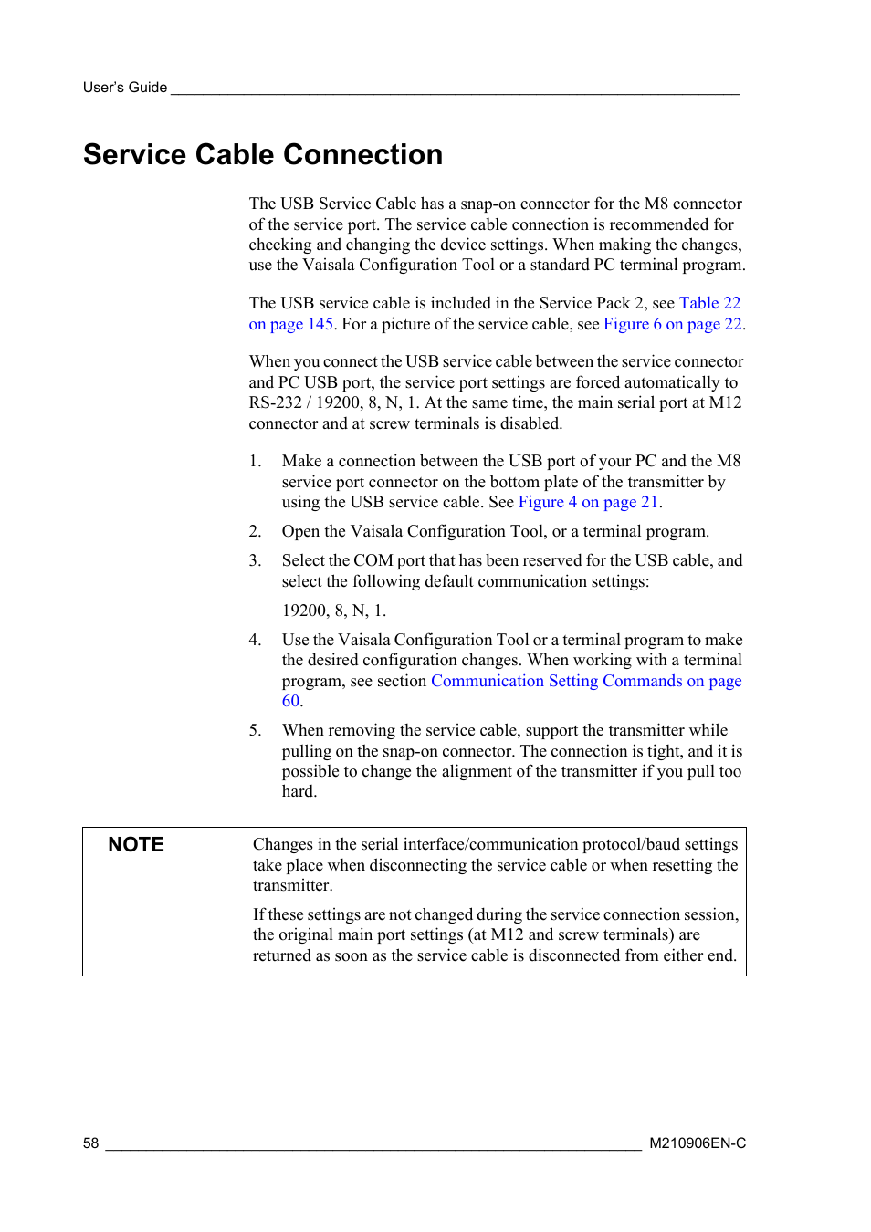 Service cable connection | Vaisala WXT520 User Manual | Page 60 / 171