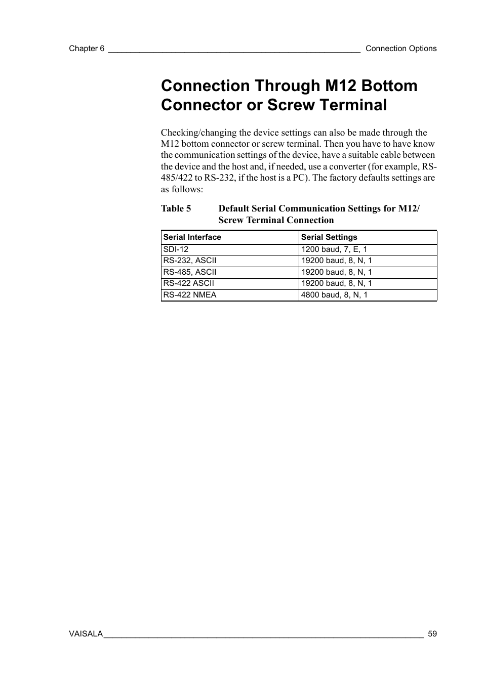 Table 5 | Vaisala WXT520 User Manual | Page 61 / 171